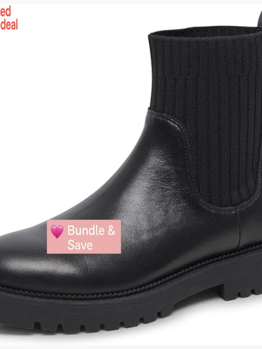 Waterproof Leather Ankle Bootie with Block Heel, Pull-On Style, Round Toe, Bow